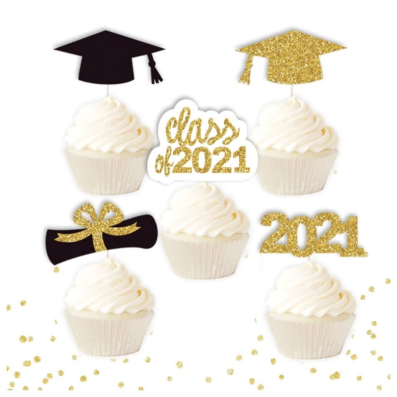 

10pcs Glitter Cupcake Toppers Decoration Cake Flags Stick for Graduation Grad Party Supplies