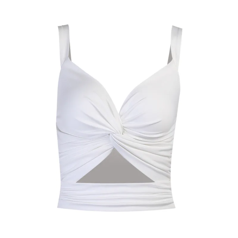 

2021 Summer New Sexy V-neck Hollow Navel Bare Twisted Tank Top