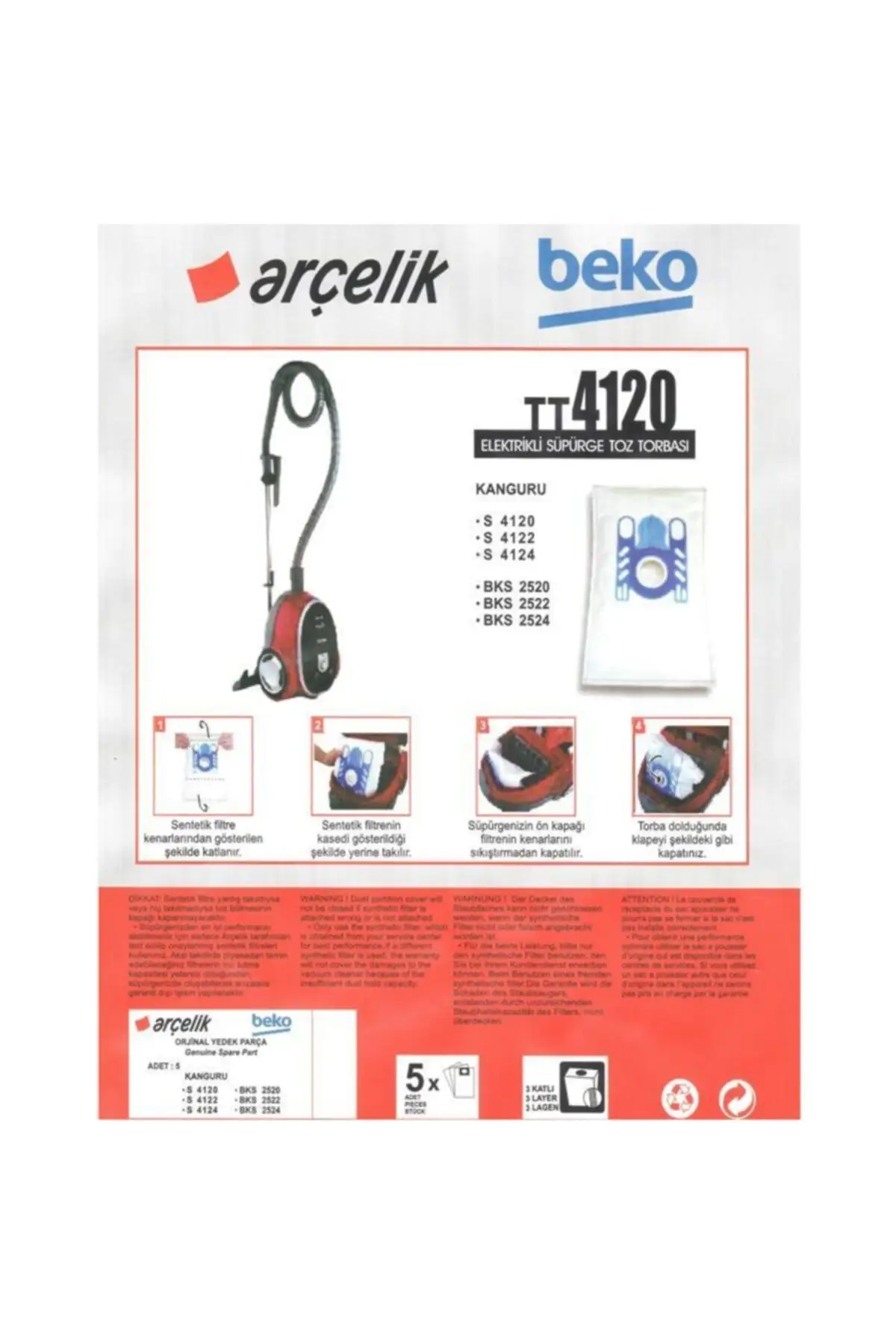 

MHK Parts S 4120 Vacuum Cleaner Model 5 Pcs Dust Bag Tt4120