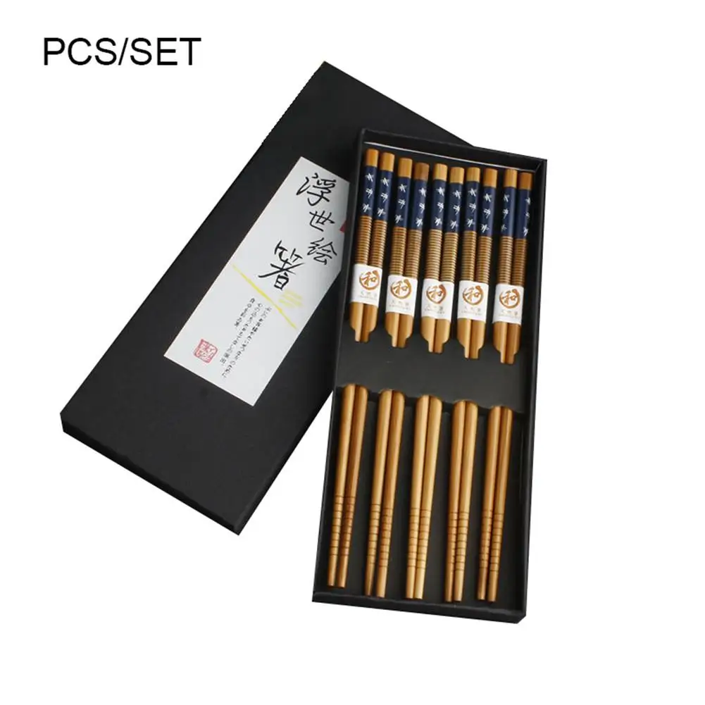 

5Pairs Reusable Handmade Bamboo Chopsticks Japanese Style Wooden Snowflake Pattern Sushi Food Dumplings Chopsticks Tableware Set