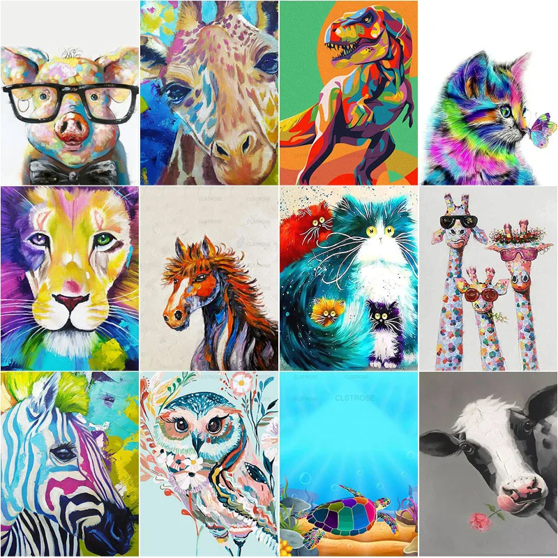 

Diamond Painting Funny Animal Painted Frog Shopping Skateboard with Cat Zebra Illustrated Pattern Background Living Room Decor