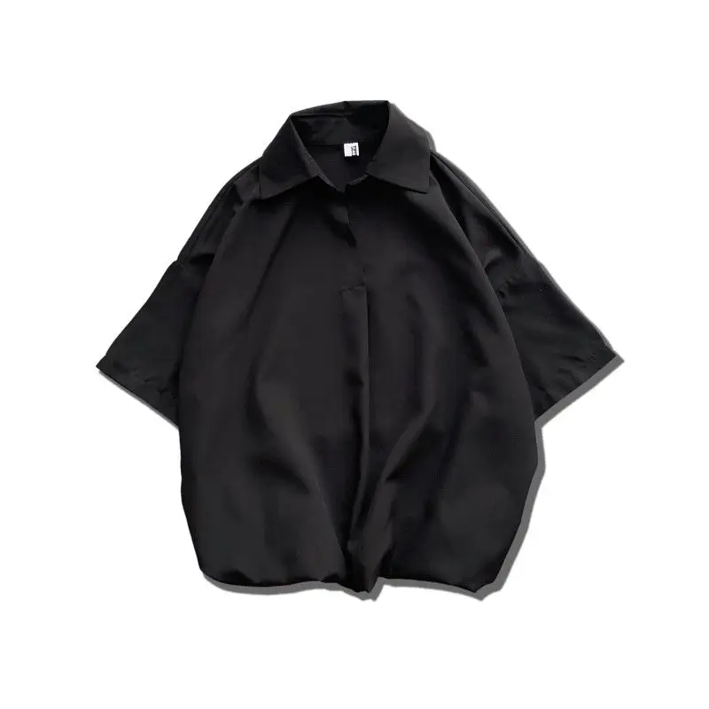 

Dress Shirt Men's Fashion Solid Color Business Casual Pullover Shirt Men Streetwear Loose Korean Short-sleeved Shirt Mens M-5XL