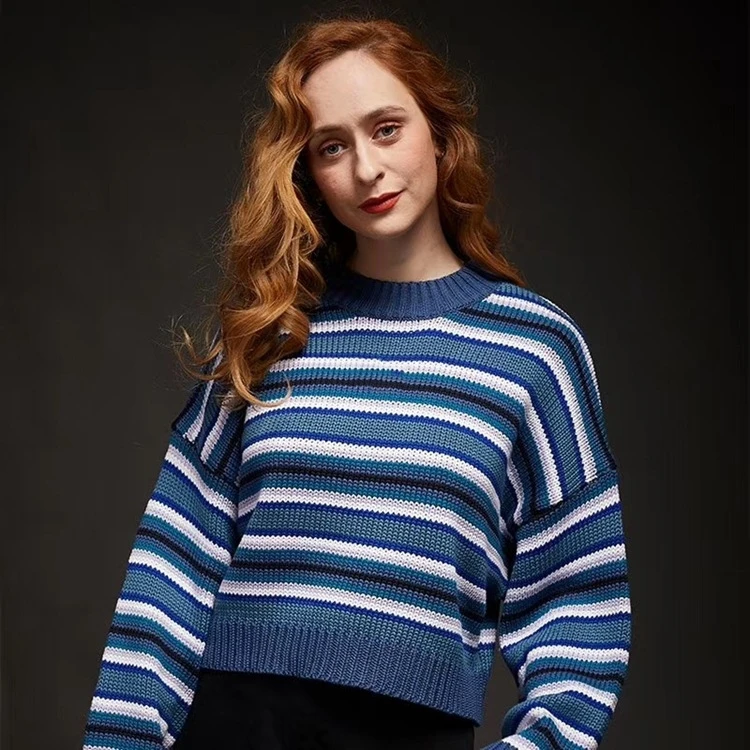 

Kpop Korean Vintage Winter Warm Knit Pullover Sweater Women Streetwear Fashion Striped Casual Jumper O-Neck Long Sleeve Sweaters