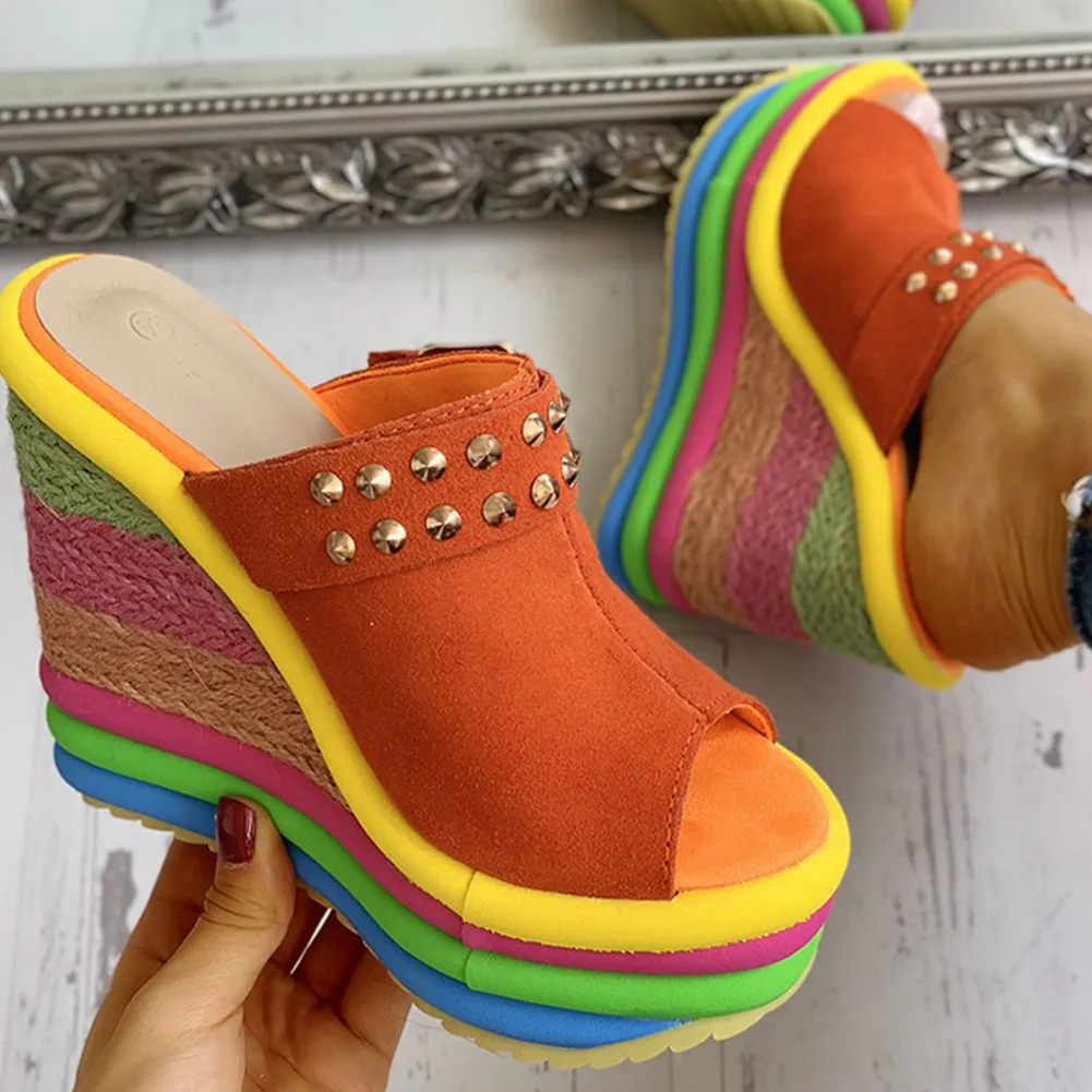 Doratasia New Wholesale Colorful Wedges High Heels Shoes Women Summer Sandals Sexy Party Platform Slip On Mules Woman | Обувь