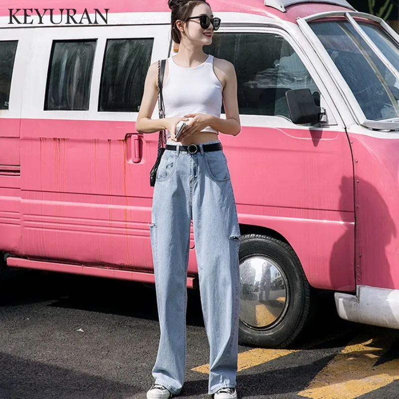 Женские джинсы с завышенной талией винтажные длинные брюки из денима широкими