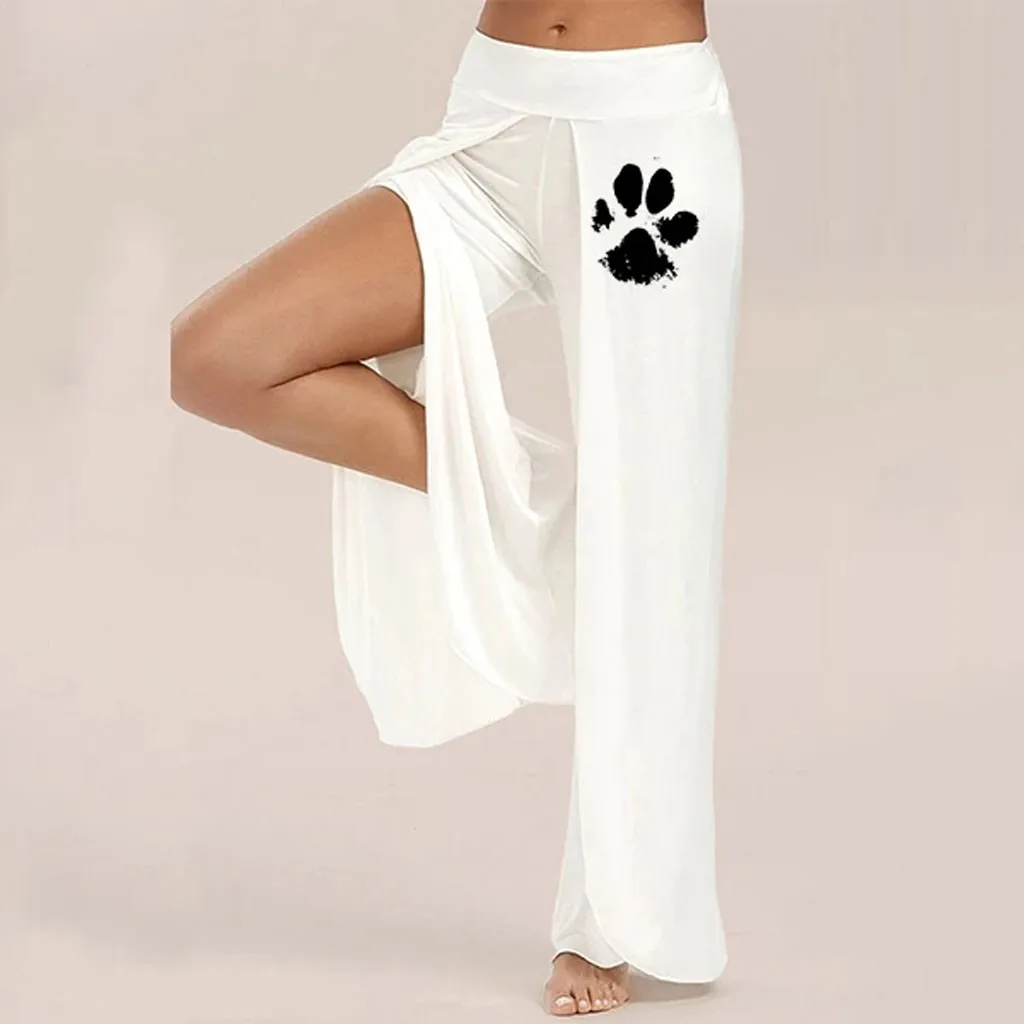 

Casual Dog's Paw Print Wide Leg Pants Women plus size Side Slit Flowy Loose Pant sweatpants women trousers jogging femme A40