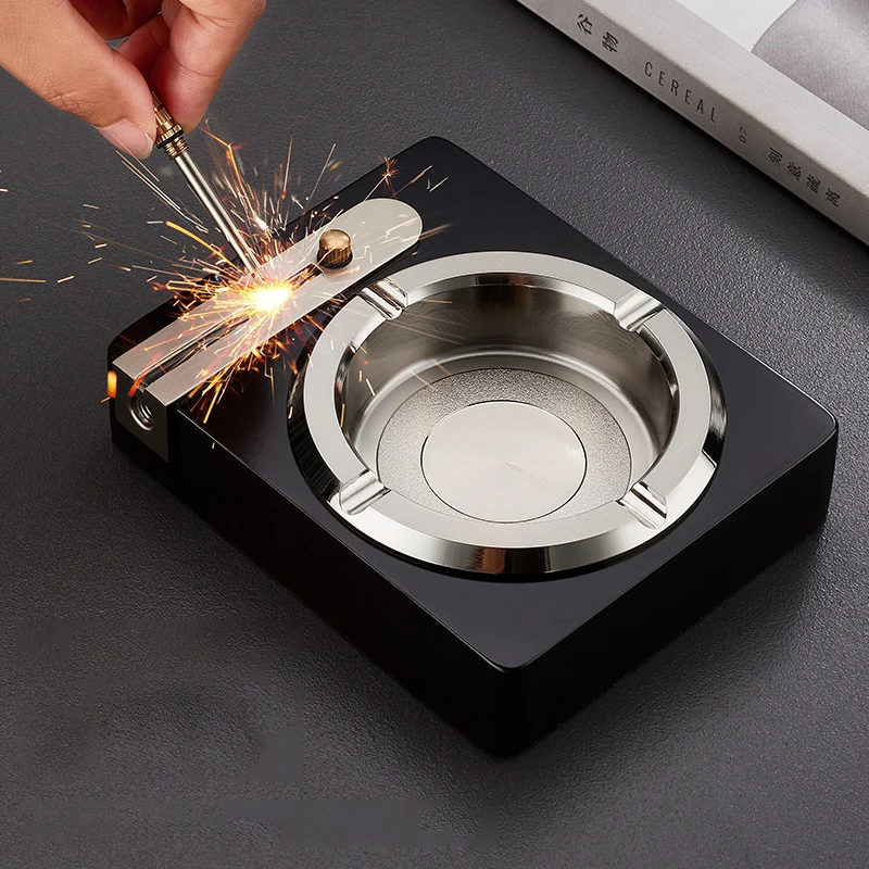 

Ten Thousand Matches Ashtray Combo Ashtray Simple Fashionable Zinc Alloy Material Solid Wooden Base with Cigarette Fixing Slot
