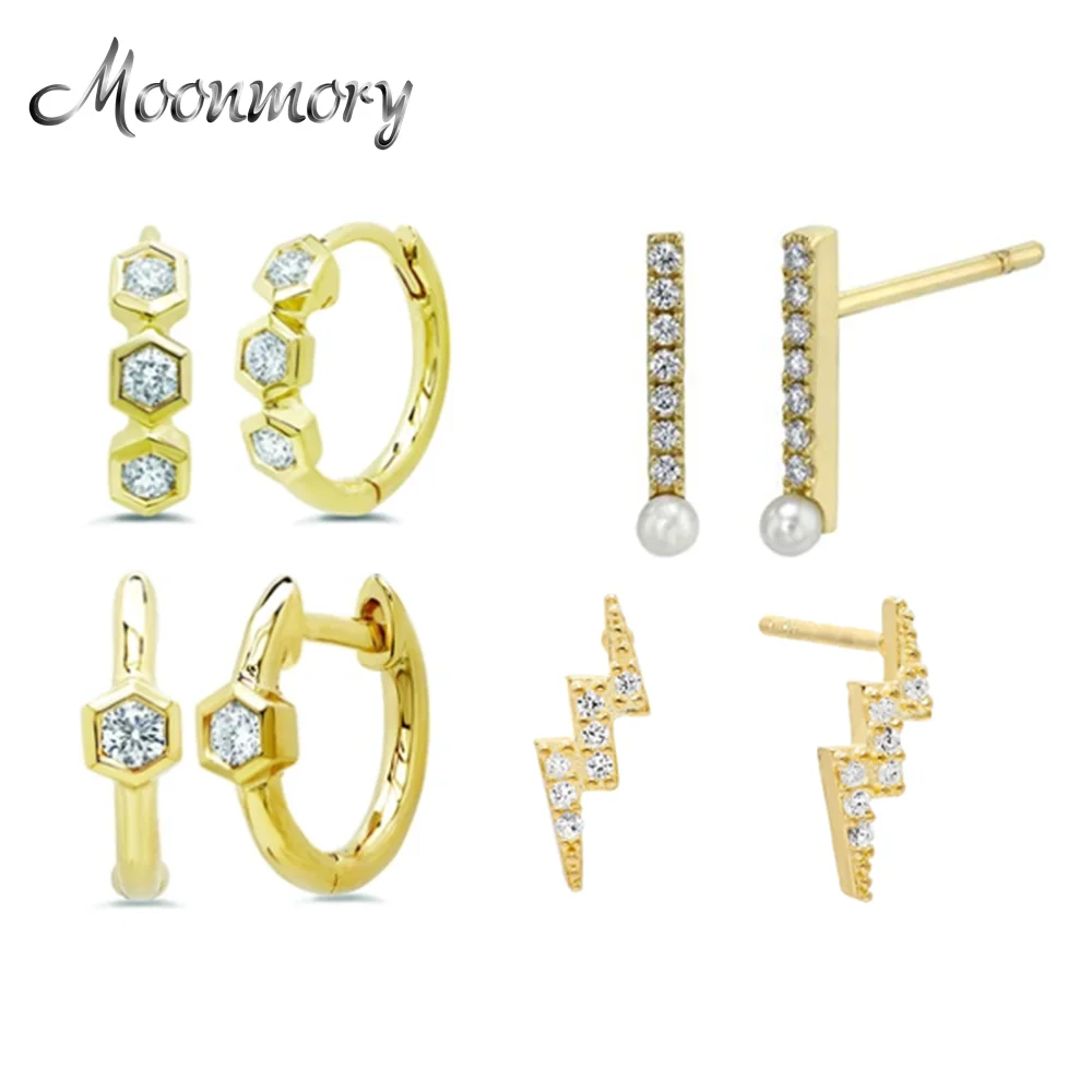 Moonmory 925 пробы серебряные серьги-кольца Huggie с квадратным цирконием и жемчугом для женщин, Мини Круглые серьги-кольца, Рождественский подарок серьги