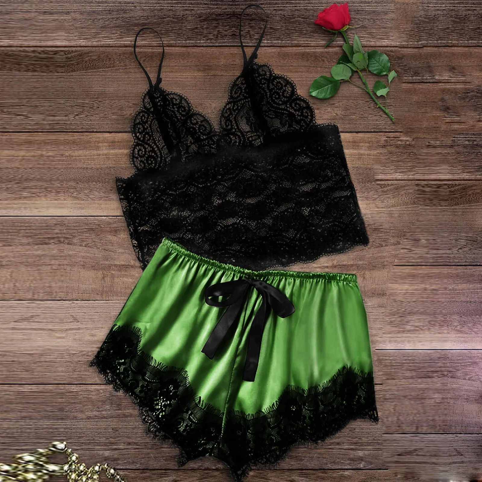 Шорты комплект нижнего белья для женщин кружева женские шелковые 2 шт. атласные