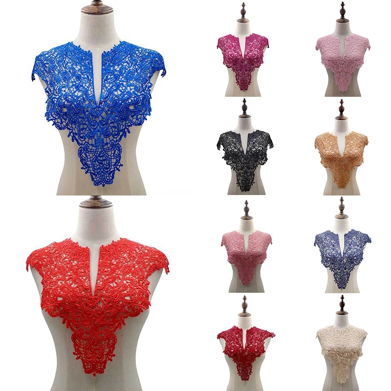 

1pc V Neck Lace Collar Fabic Embroidered Applique Patch Neckline Lace Fabric Sewing On Supplies Scrapbooking Fake collar Patches