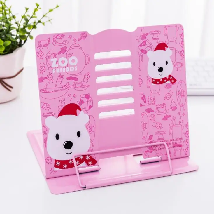 Polar bear pink Kawaii Единорог Металлический регулируемый портативный держатель для книг для чтения складная подставка держатель книжная полка держатель для документов база канцелярские принадлежности - Color: Polar bear pink