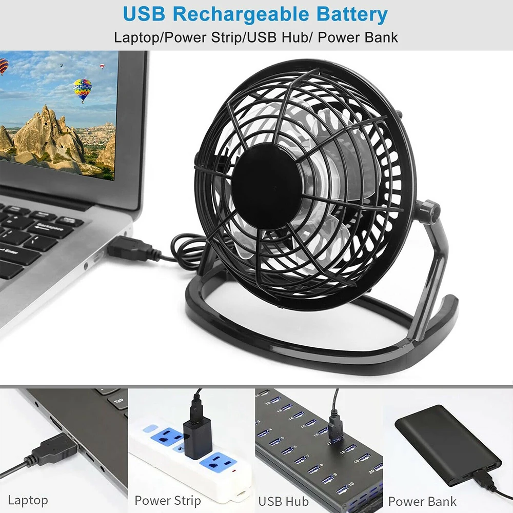 

ELOOLE Mini USB Desk Fan Small Quiet Personal Cooler USB Powered Portable Table Fan Household Bedroom 4 Blades USB Cooler Fan