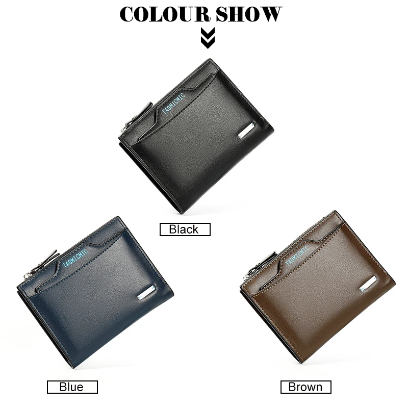 Мужской кошелек для мужчин с карманом монет отделением ID карт на молнии двойной