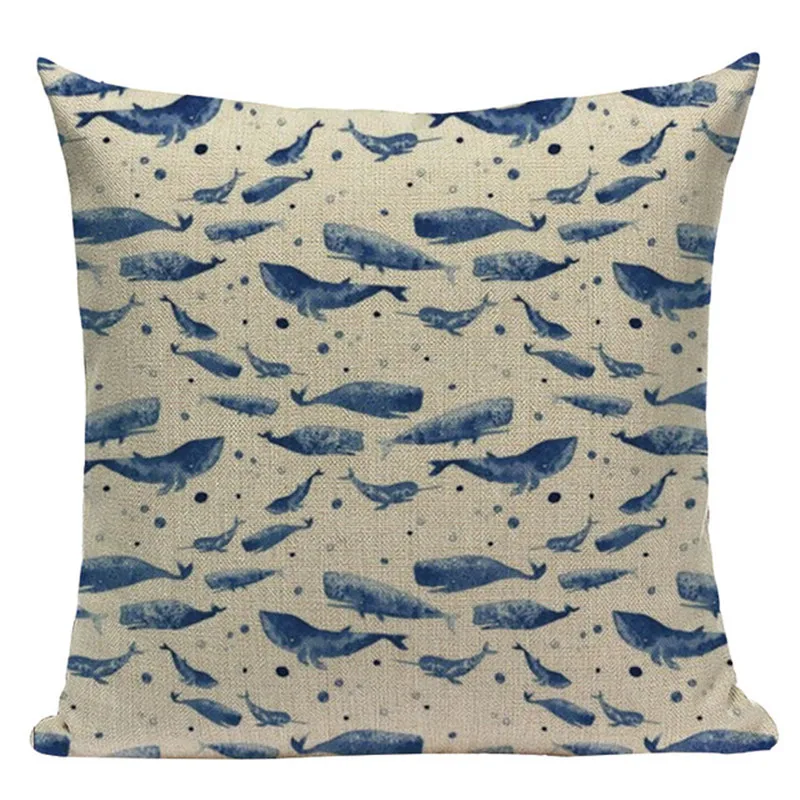 Наволочка из хлопка и льна с принтом морских животных рыбок 18x18 дюймов|Наволочки|