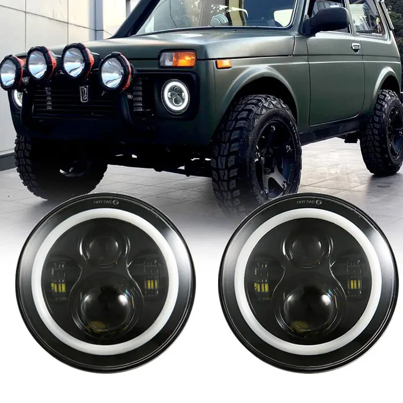 Для lada niva 4x4 suzuki samurai 7 дюймов светодиодный фары с Halo кольцевая фара янтарем