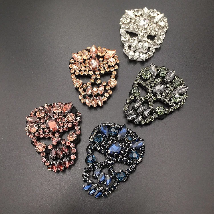 3D вышитые бисером стразы нашивки в виде черепа для одежды сшитые на джинсах стиле