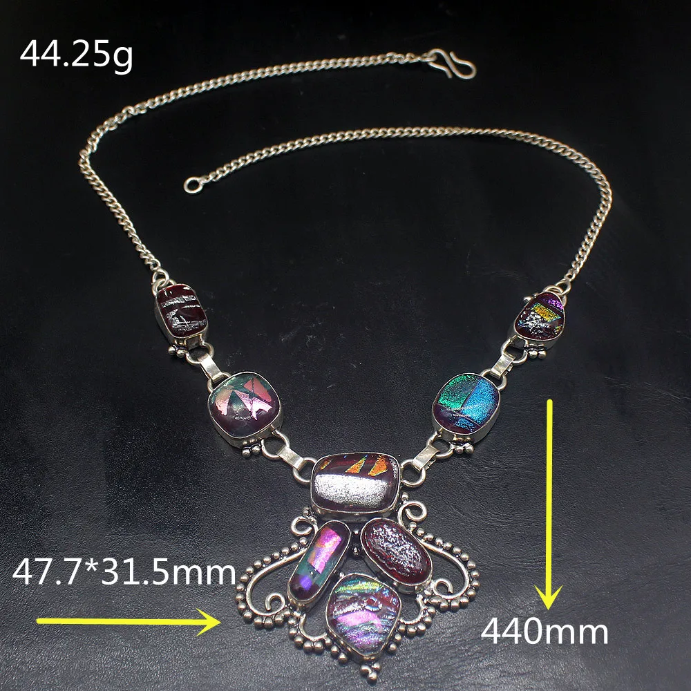 

Gemstonefactory Jewelry Big Promotion 925 Silver Vintage Trendy Dichroic Glass Ladies Women Chain Necklace 44cm 20213508