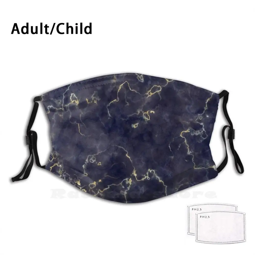 

Rich Blue And Gold Marble Funny Print Reusable Pm2.3232 Filter Face Mask Blue Purple Gold Gold Fleck Gold Marble Marble Black