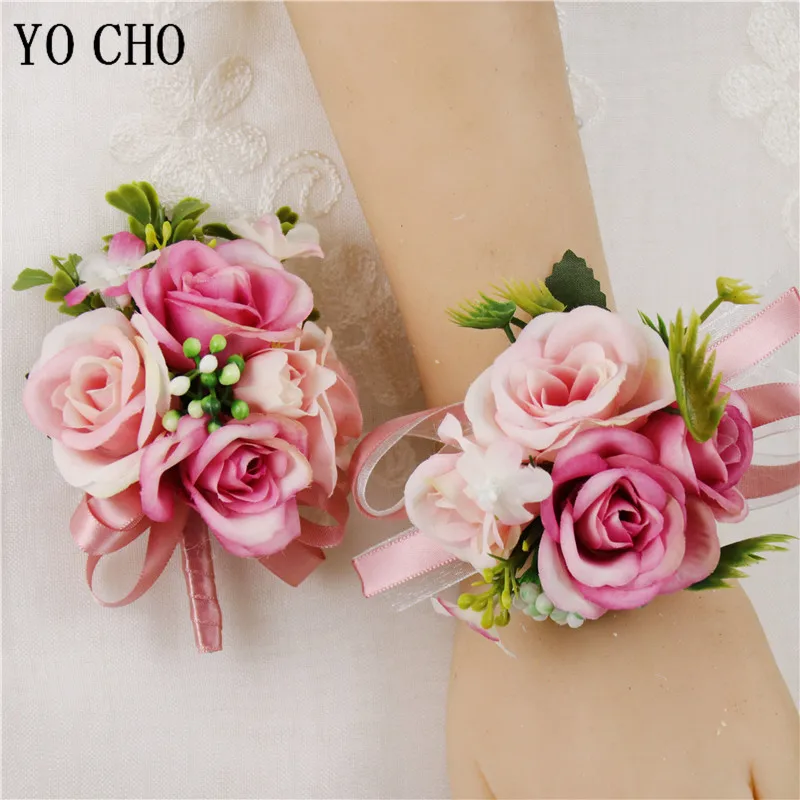 YO CHO Шелковая Роза на запястье свадебная бутоньерка жениха Цветочная девушка