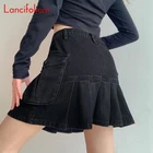 Женская плиссированная джинсовая юбка, черная мини-юбка с высокой талией, в готическом стиле, Y2k, в Корейском стиле, весна-лето, 2021