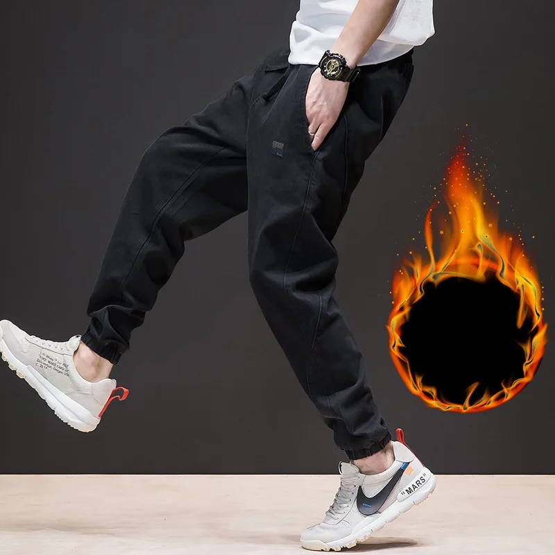 

Winter Men Jeans Loose Solid Color Men'S Pants Feet Thicken Warm Jeans Mens Fashion Large Size Man Casual Pants