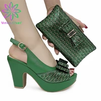 sweet green concise style italian women shoes and bag to match set african high heels party shoes and bag set for wedding dress