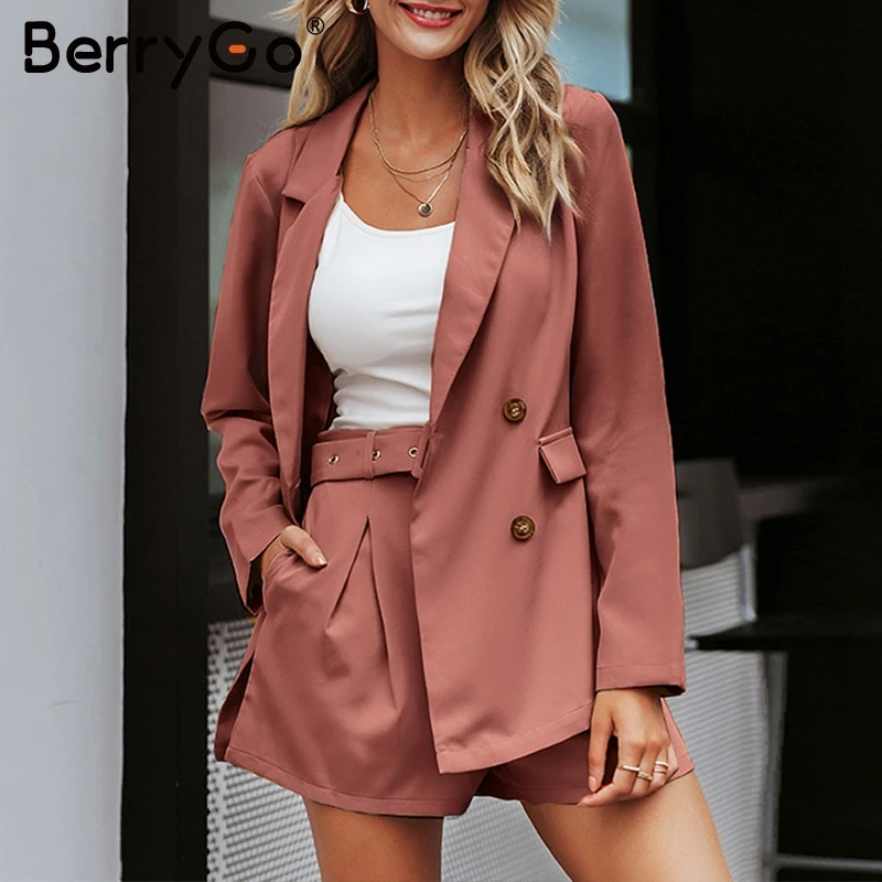Женский офисный костюм-двойка BerryGo элегантный повседневный костюм-блейзер с