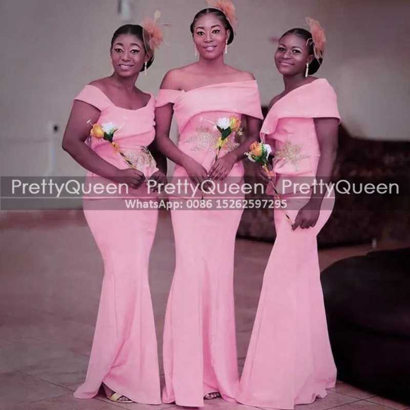 

Женское платье подружки невесты, розовое длинное платье с аппликацией и открытыми плечами, платье в африканском стиле, платье для подружки ...