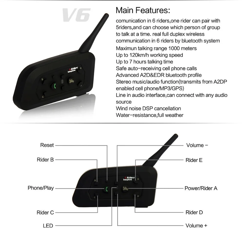 Vnetphone V6 1200 м Мотоциклетный Bluetooth шлем домофон полный дуплекс для 6 гонщиков BT беспроводной motocicleta переговорные гарнитуры