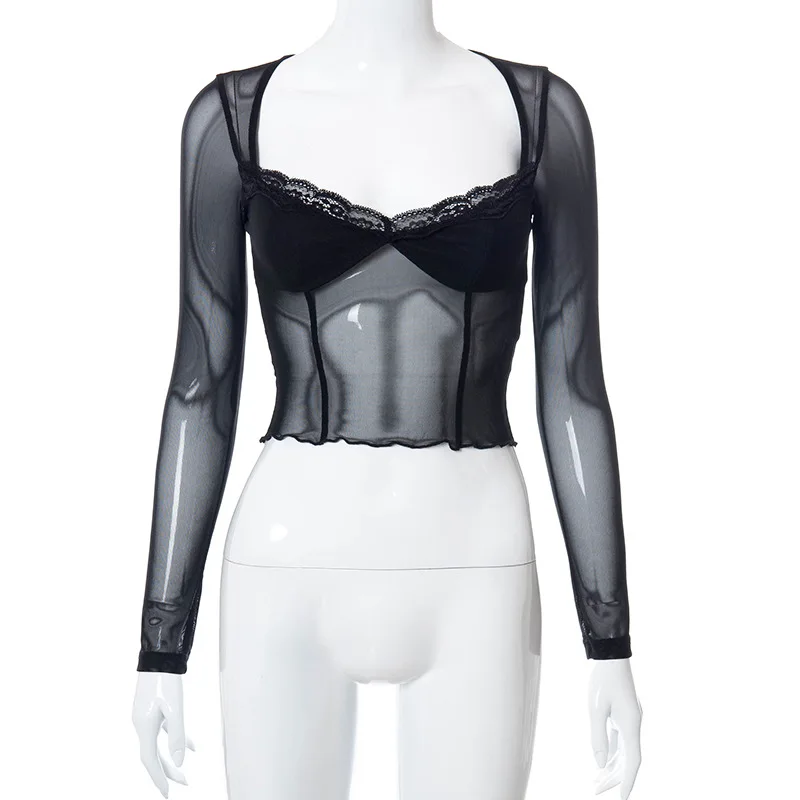 Женская винтажная блузка с длинным рукавом и квадратным вырезом | одежда