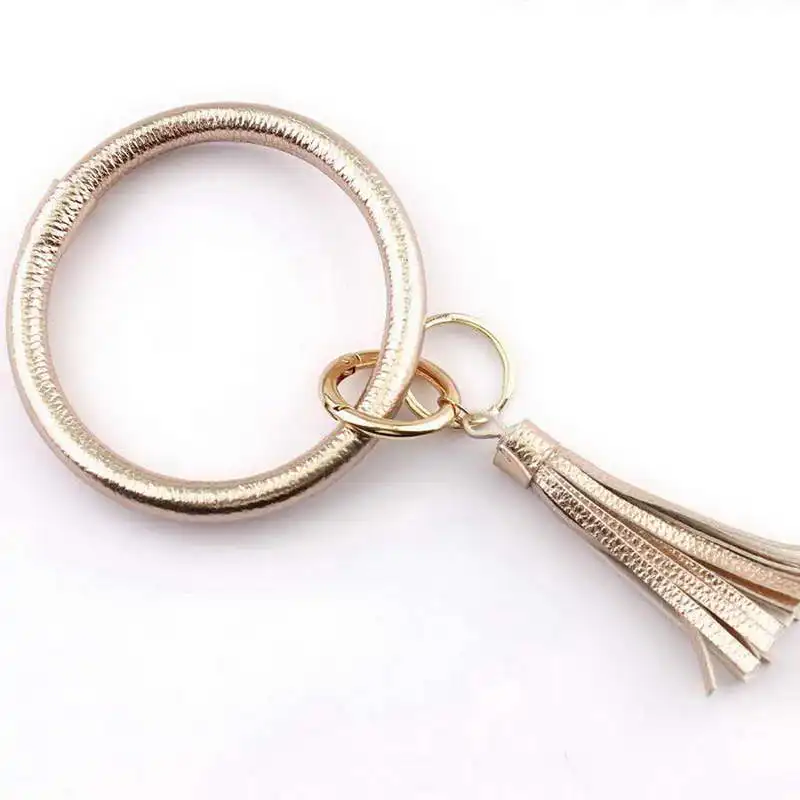 Rose Gold ZWPON горячая Распродажа, большой круглый брелок из искусственной кожи с кисточкой, женский браслет, брелок для девочек, брелок на запястье - Цвет: Rose Gold