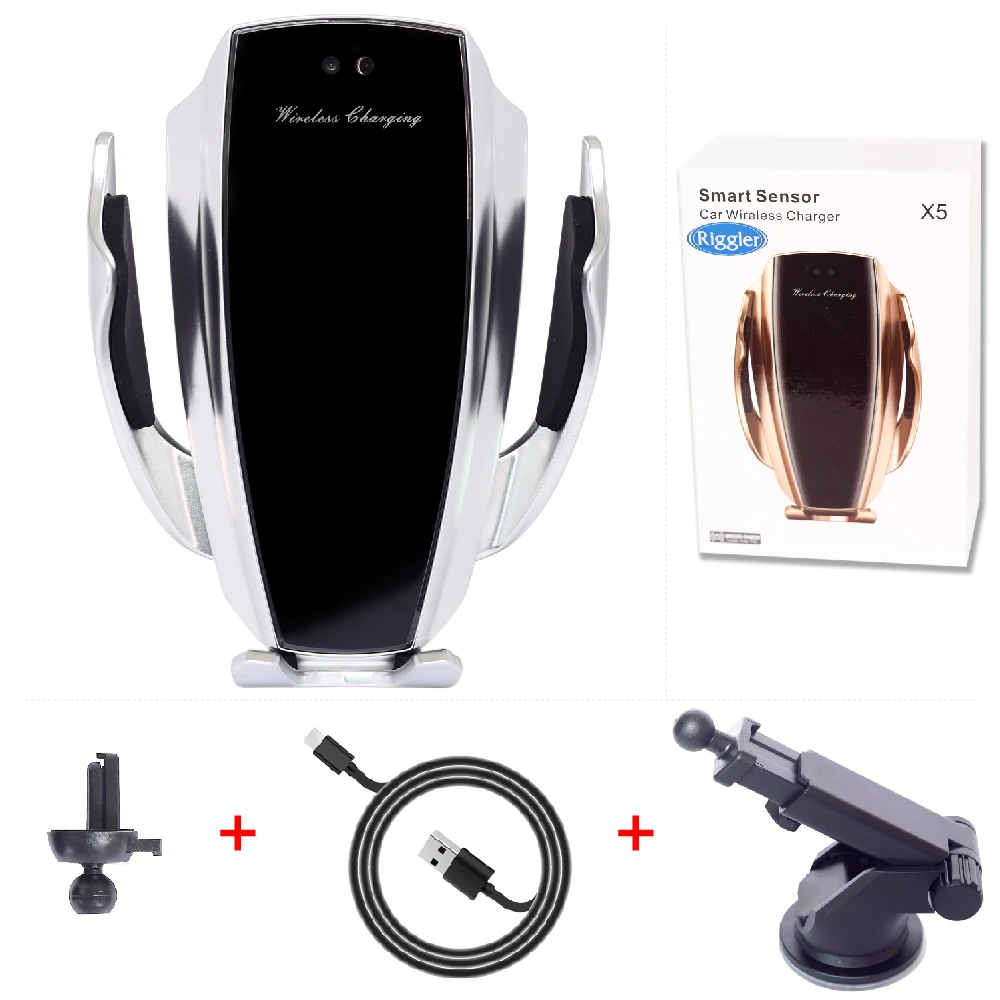Silver two style Infrared Induction Qi Wireless Charger Car 10W Fast Charging Holder for Iphone XR XS 8/8 Plus Huawei P30Pro Mate20Pro - Тип штекера: Silver two style