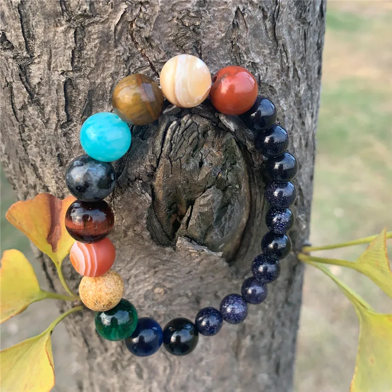 10 мм браслет из бисера с восьмипланетными шариками для мужчин натуральный камень