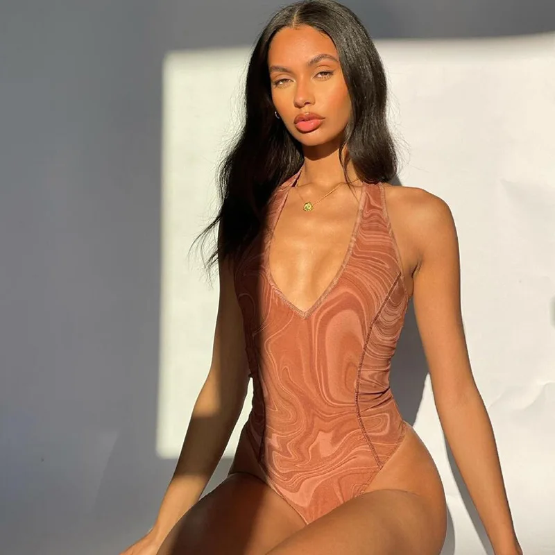 

Aesthetic Print Bodysuit Women Summer New Sexy Low Cut Sleeveless Jumpsuits Fashion Beach Steertwear One-pieces For Women