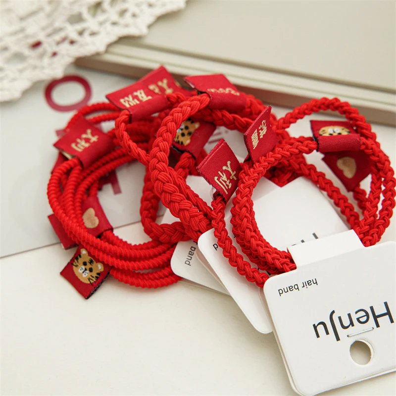 

Резинка для волос бесшовная для китайских девочек, милая эластичная лента с изображением тигра, подарок на Новый год