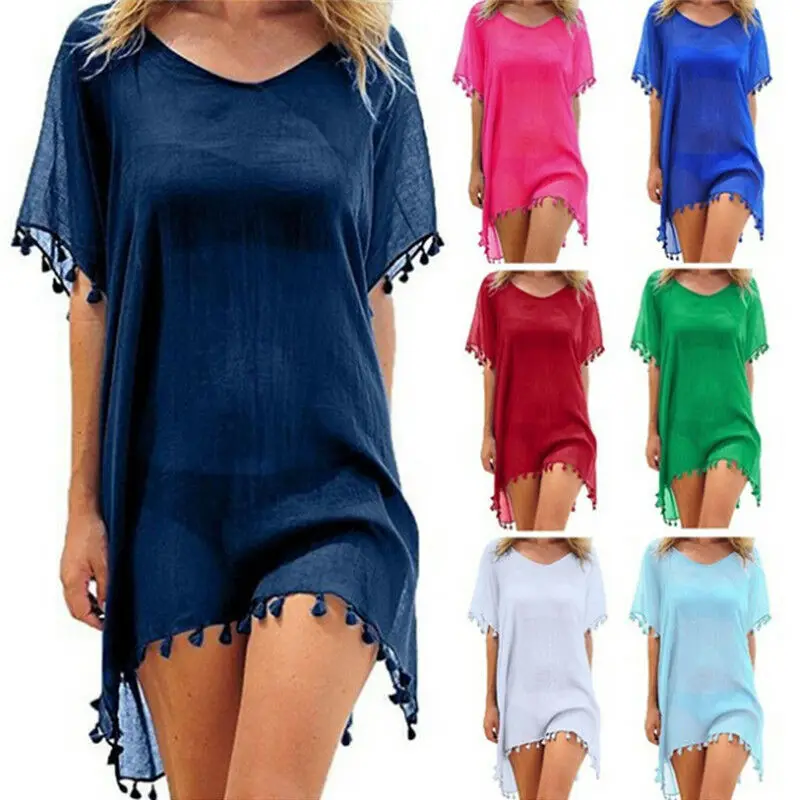 Шифоновое платье женские пляжные платья туника женский халат парео для пляжной