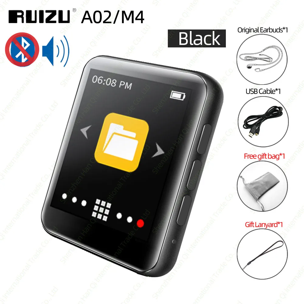 Black NO Bluetooth RUIZU A02 M4 Bluetooth 4,0 MP4 MP3 плеер с полным сенсорным экраном портативный музыкальный плеер с динамиком FM Электронная книга рекордер шагомер - Цвет: Black NO Bluetooth