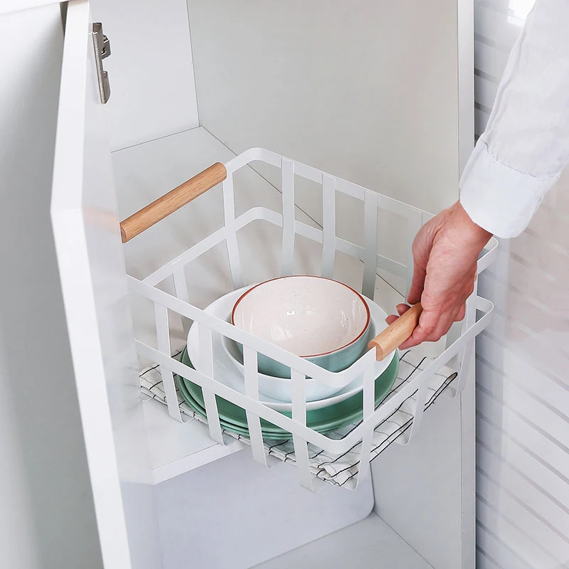 

Storage Basket Wrought Iron Double Mention Wooden Handle Storage Basket Japanese Fruit Basket Rural Debris Storage Basket