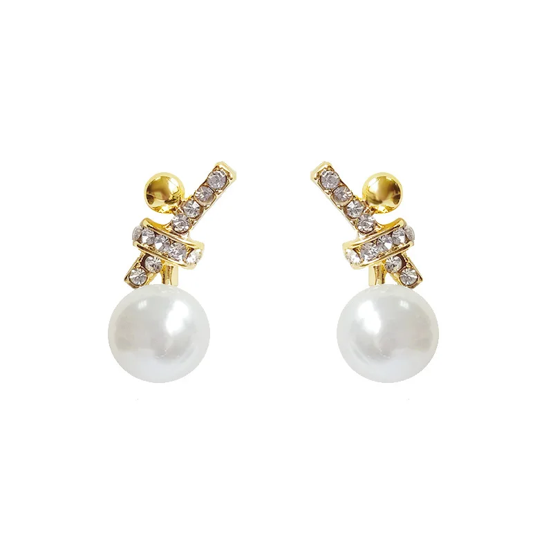 

Bow pearl temperament small tie web celebrity star earrings 018