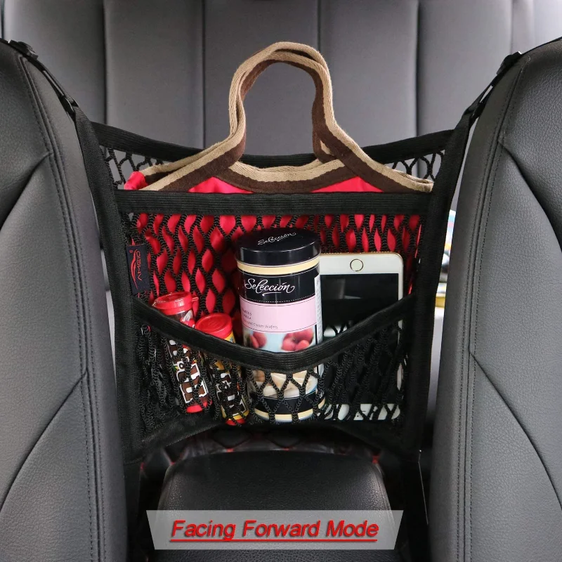 

3-Layer Car Mesh Organizer Seat Back Net Bag Barrier of Backseat Pet Kids Cargo Tissue Purse Holder Driver Storage Netting Pouc