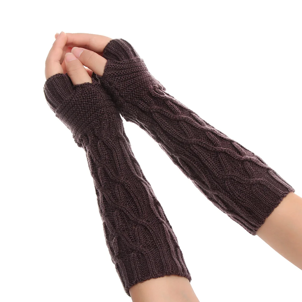 1 Pair Fashion Autumn Winter Spring Warm Women Ladies Girl Solid Gloves Arm Warmer Long Fingerless Xmas Knitting Wool Mittens - Цвет: dark grey