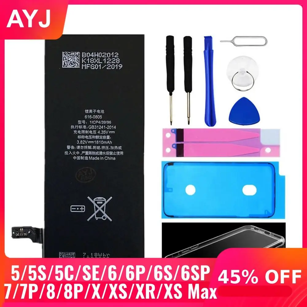 AYJ Фирменная Новинка AAAAA качественная батарея для iPhone 6S 6 5S 5C X SE 7 8 Plus XR Xs Max Высокая реальная емкость инструмент с нулевым циклом наклейка