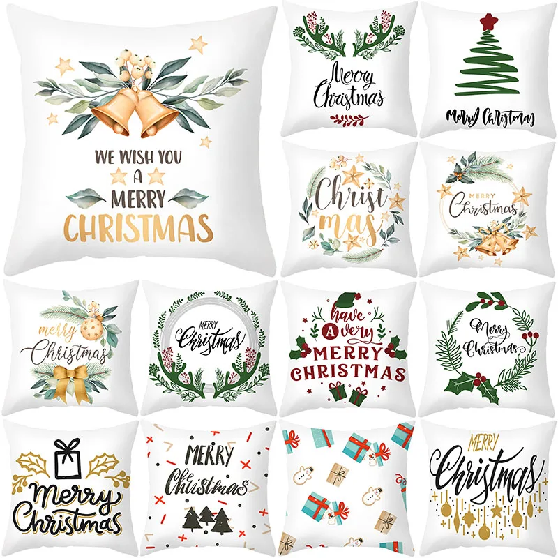 

Christmas Pillowcover Letters Cushion Cover 45*45cm Green Wreath Deer Pillowcase Sofa Cushions New Year Decorative Throw Pillows