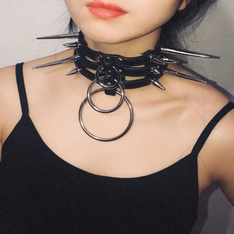 Ручная работа панк готический шипы сверхмощный 3 ряда многослойное кольцо чокер