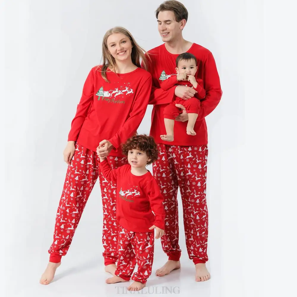 Hot Baby Girl Home Wear Pajama Christmas Mother Kids Coming Home Outfit Family Look Print Family Matching Clothes Boys Sleepwear