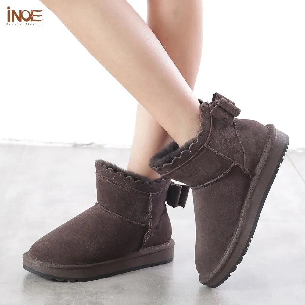 INOE 2018 Новое поступление женские ботильоны из коровьей замши зимние ботинки с
