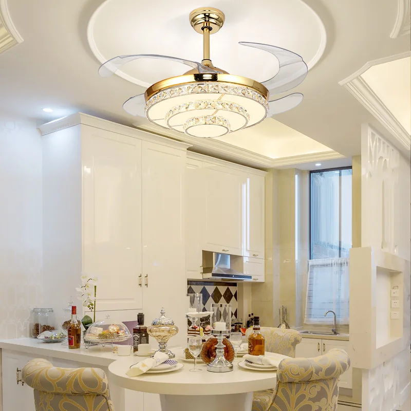 

Crystal Fan Lamp Restaurant European Style Living Room Ceiling Fan Lamp With Lamp Household 42 Inch LED Electric Fan Chandelier