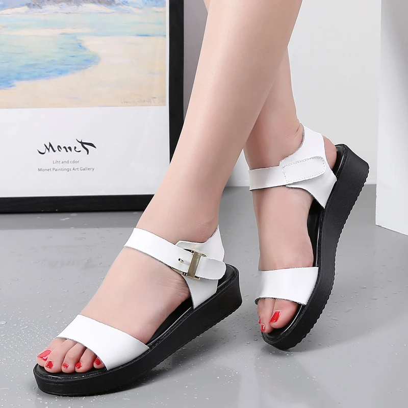 2019 г. летние женские сандалии из натуральной кожи на плоской подошве с ремешками