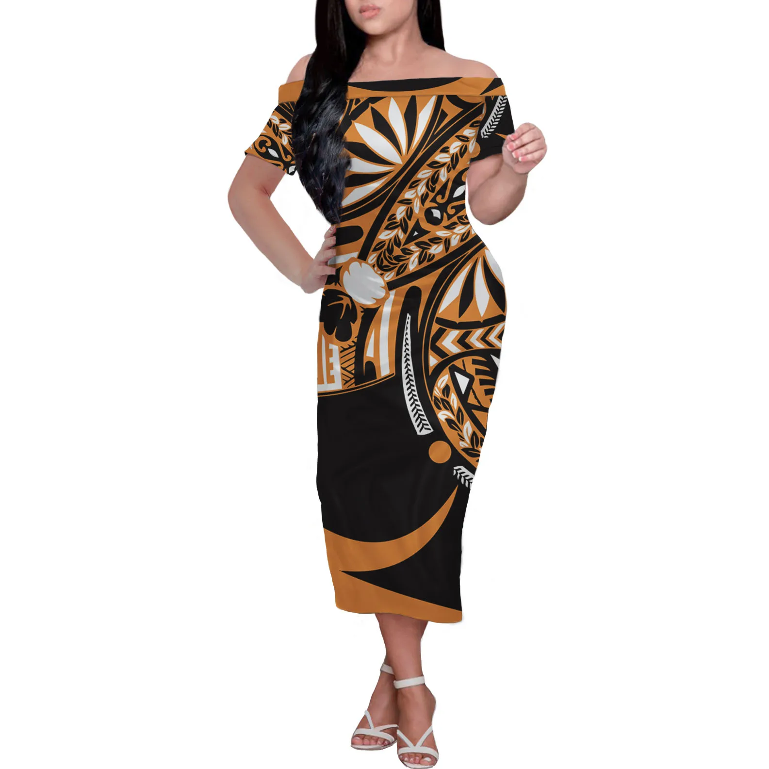 

Off Shoulder Slash Neck Sexy Autumn Party Dress Polynesian Print Short Sleeve Summer Dress Women Plus Size Casual Beach Vestidos