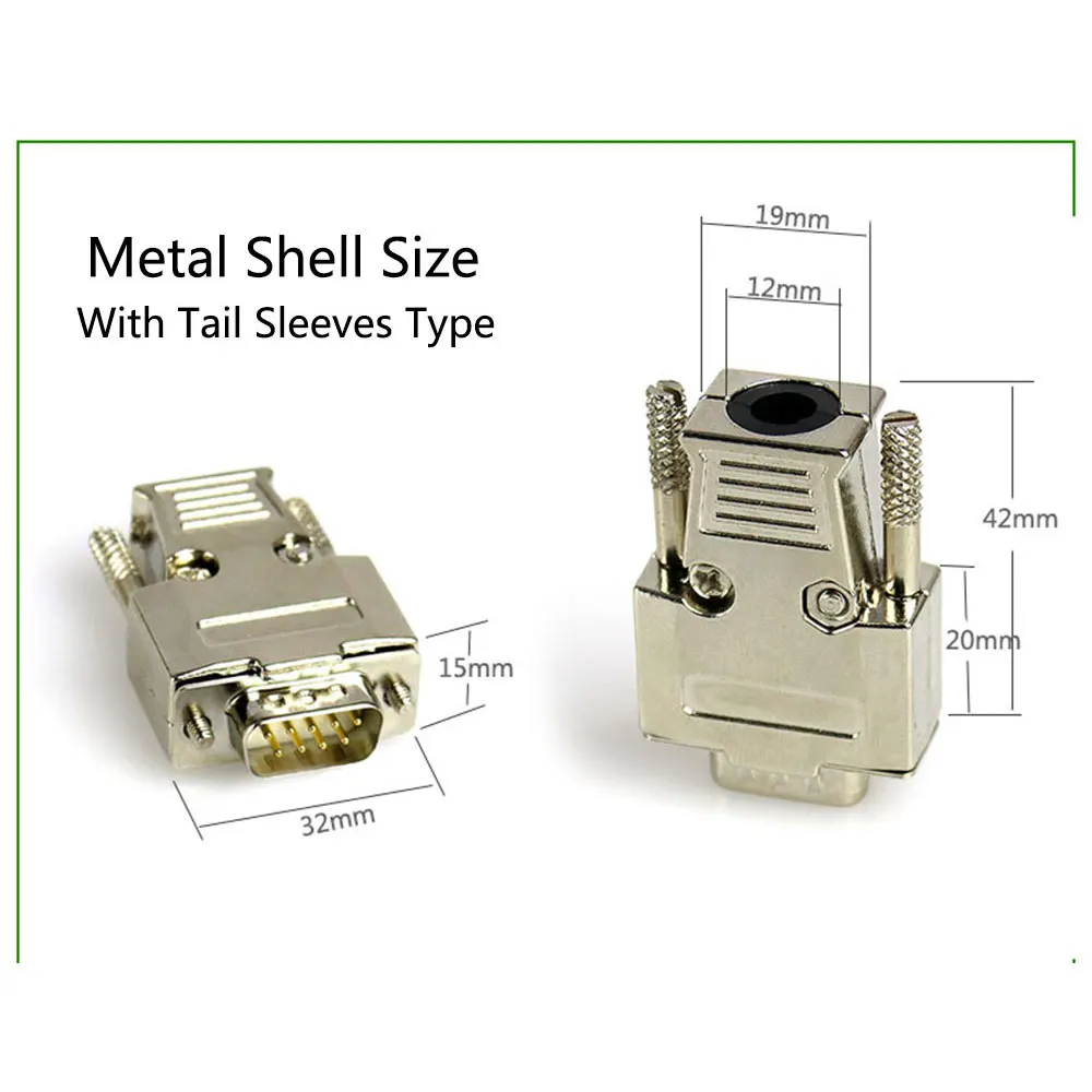 DB9 штекер/гнездо металлический корпус комплект с хвостовыми рукавами RS232 9